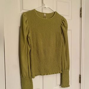 Anthropologie Fitted Puff Sleeve Top Green